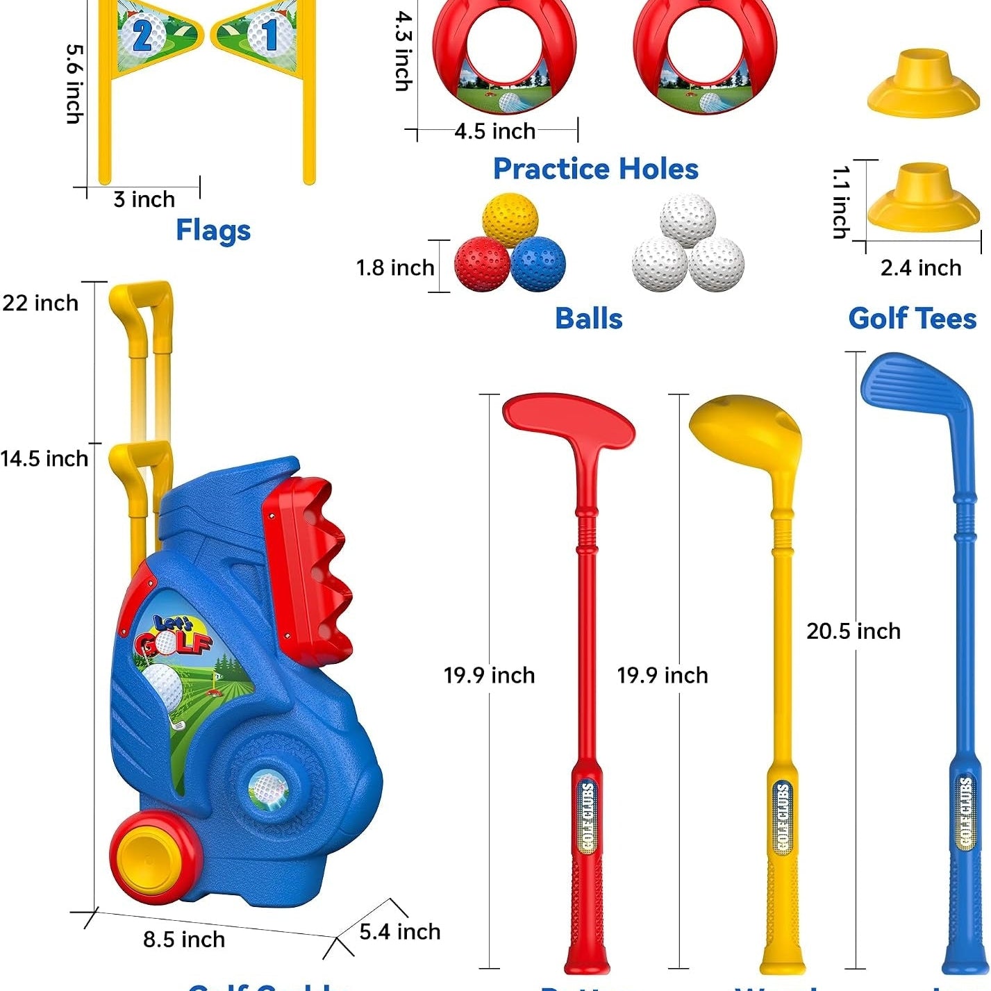 Kaiwatoy® Toddler Golf Clubs Set Toy for 1 ~4 Years Old Boys Girls, Shoulder Strap Design, Indoor and Outdoor Sports Game