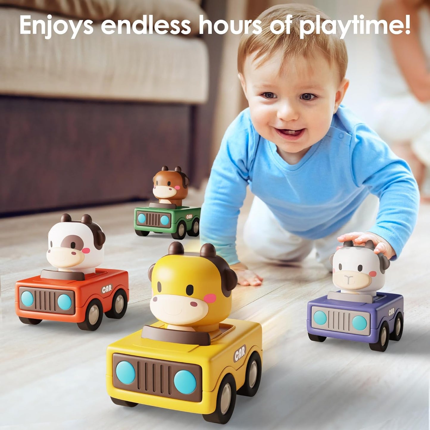 Kaiwatoy® Baby Press to Go Car Toys for Toddlers 1-3, | Infant Play Vehicle Set, Push Go Friction Car, Montessori Toy