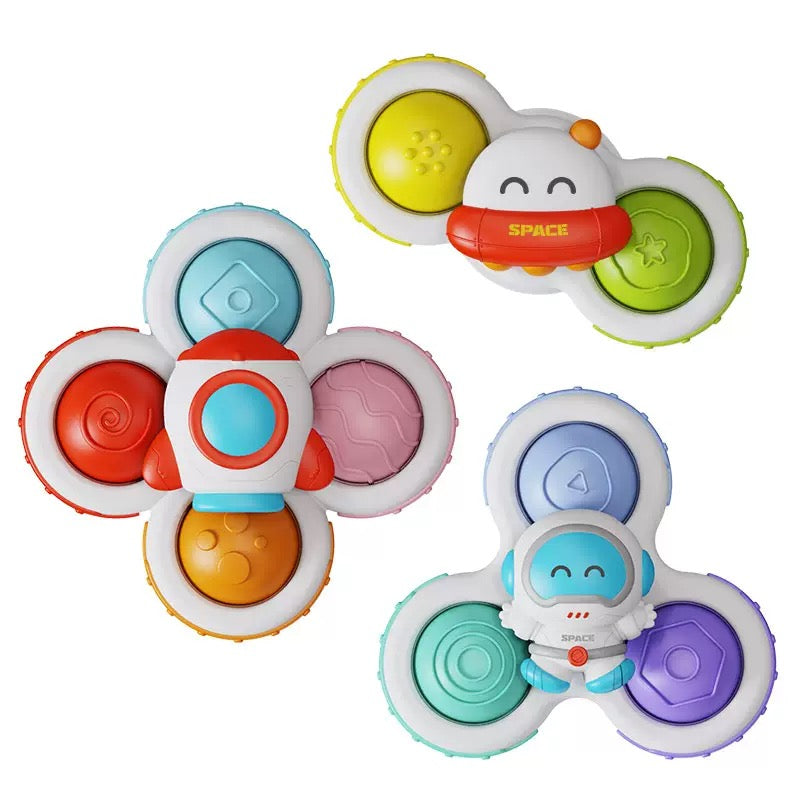 3PC Strong Suction Cup Fidget Rotating Sensory Bath Toys for Baby Christmas Stocking Stuffers, Airplane Car Travel Table & Window Toys for Toddler Boys and Girls, 10+ Months
