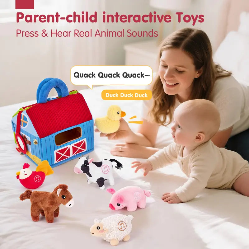 Kaiwatoy®Surprise Barn with Stuffed Farm Animals with Real Sounds,Toddlers Sensory Toy,Montessori Toys for 6 Month Old Baby 1 Year Old Boy Girl Gifts