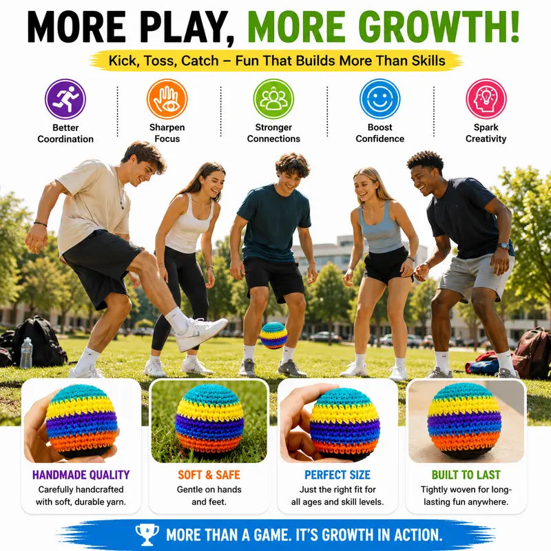 6PCS Hacky Sack Footbag Set Handmade Crochet Hacky Kick Sack Balls Knitted Kick Balls for Kids & Adults(Random colors)