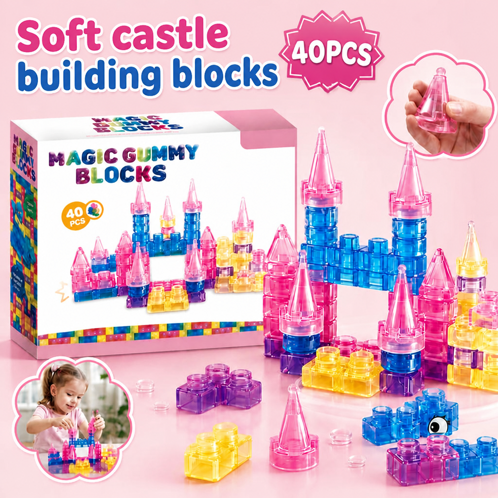 40 PCS Sensory Soft Building Blocks for Toddlers Kids, Squishy Stacking Toy | Preschool Educational Creative Play, Montessori Squeezable, Stretchable Early Learning Construction Playset, Puzzle Blocks