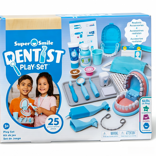 Kaiwatoy® Super Smile Dentist Play Set, 25-Piece Dentist Kit with Oversized Teeth, Large Tools & Accessories, Kids Toys for Girls & Boys 3+