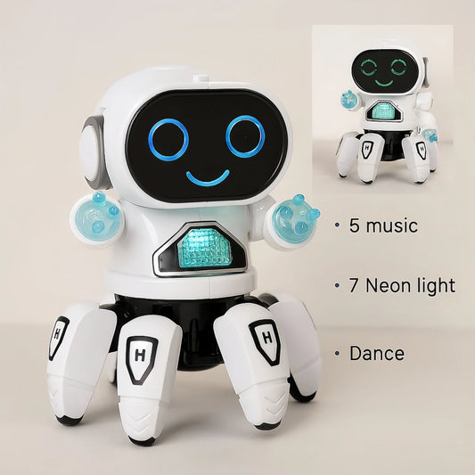 Electronic Dancing Robot Toy for Kids, 6-Legs Walking Octopus Spider Robot with 7-Color Flashing Neon Lights and 5 Built-in Musical Songs, Smart Interactive Toy Gift for 3+ Years Old Boys Girls