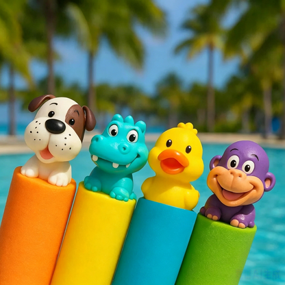 4 Pack Animal Water Blasters for Kids 🐒🦛🐶🦆 Summer Pool Squirt Guns, Beach Water Squirter Toys for Backyard Water Fight Party