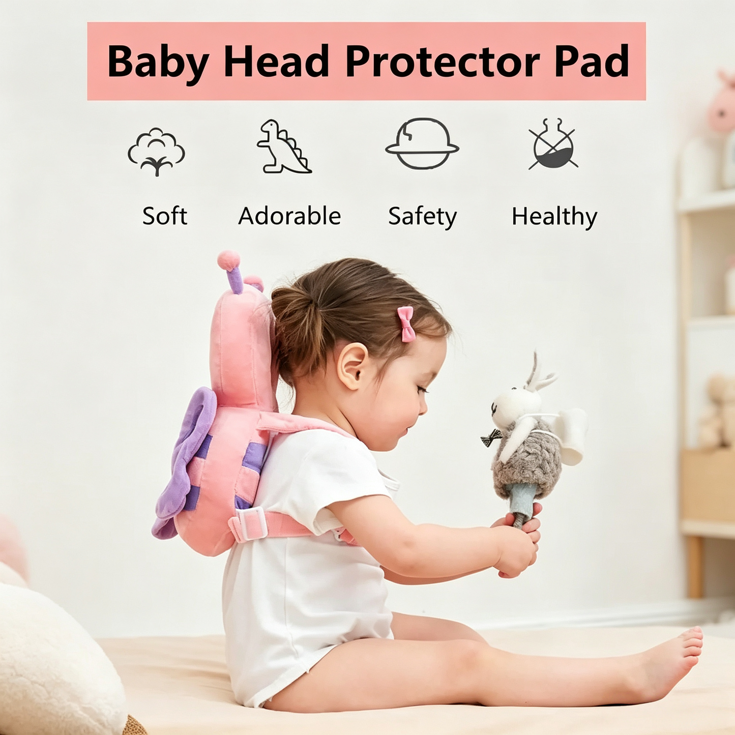 Kaiwatoy®Cotton Imported Soft & Breathable Head Protection Backpack for Toddlers 0-3 Years Old Lightweight Design Adjustable Plush Straps Machine Washable