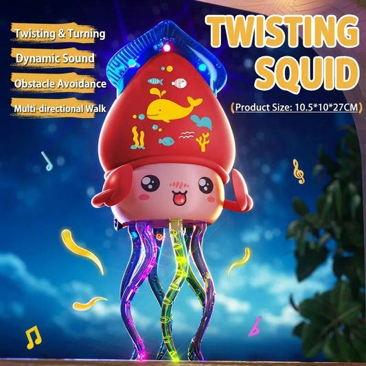 Kaiwatoy®Ramadan Lantern Squid Automatic Obstacle Avoidance Toy, Music, Lights, Wriggle, Blue, Battery Operated