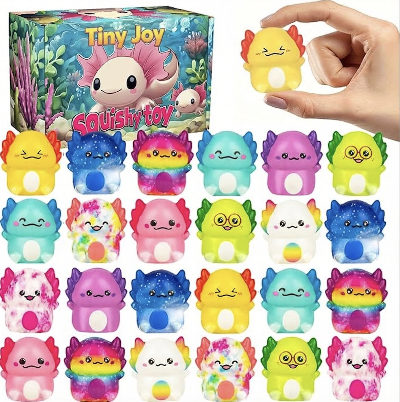 Kaiwatoy®24 Pack Axolotl Slow Squishy Toys Soft Stress Relief Fidgets Toys for Kids Boys Girls Party Favors Novelty Prizes