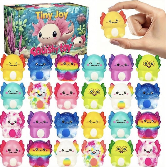 Kaiwatoy®24 Pack Axolotl Slow Squishy Toys Soft Stress Relief Fidgets Toys for Kids Boys Girls Party Favors Novelty Prizes