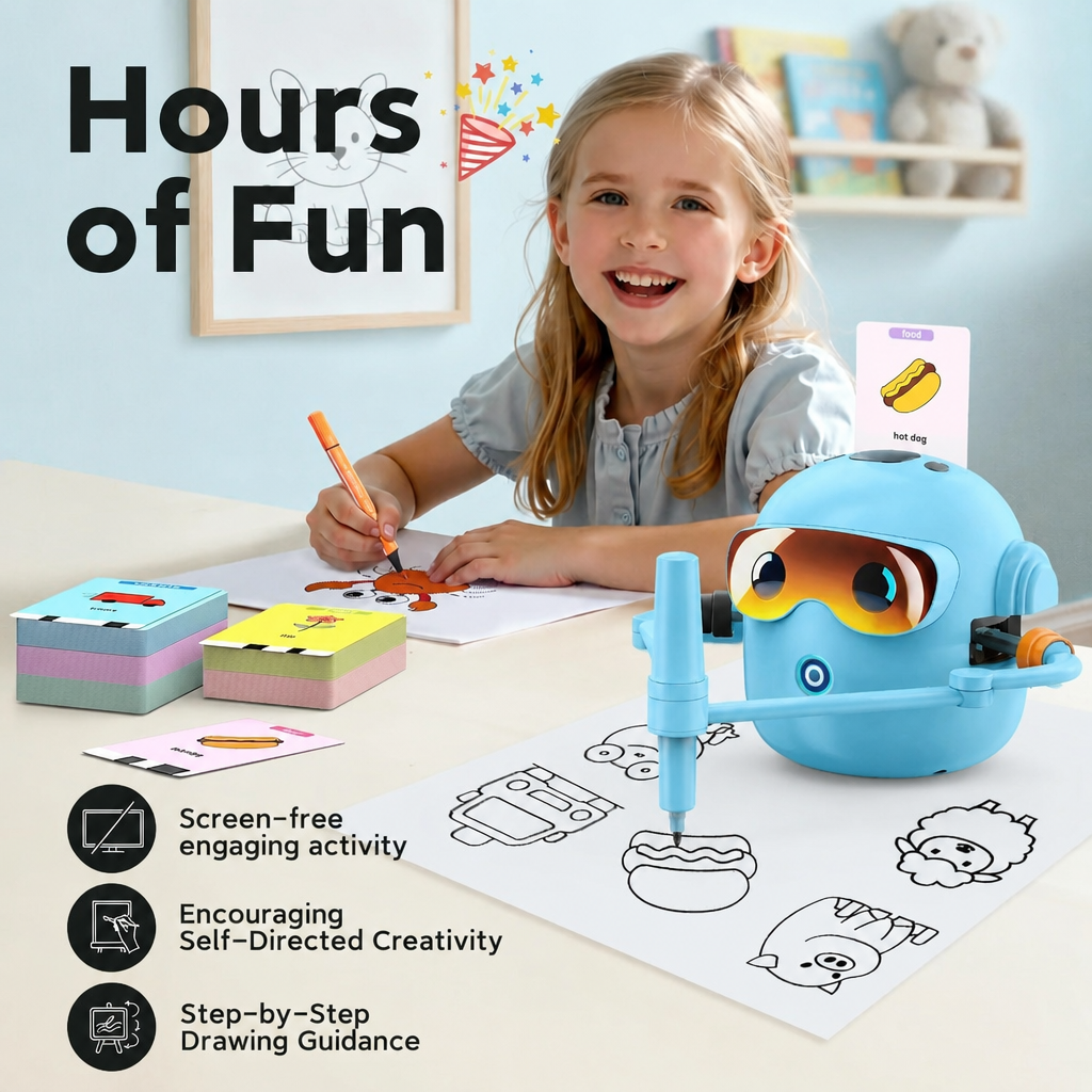 Kaiwatoy™ Zeichenroboter für Kinder – Zuschauen, Zeichnen und Ausmalen – 100 Zeichenkarten