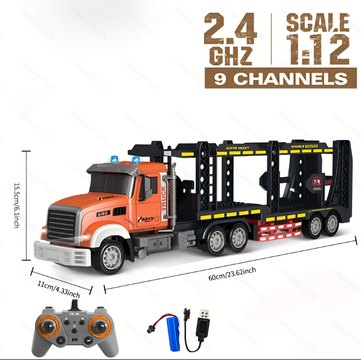 RC Semi Truck with Trailer Double Layer Full Function Sound Light Rechargeable Remote Control Transporter for Kids