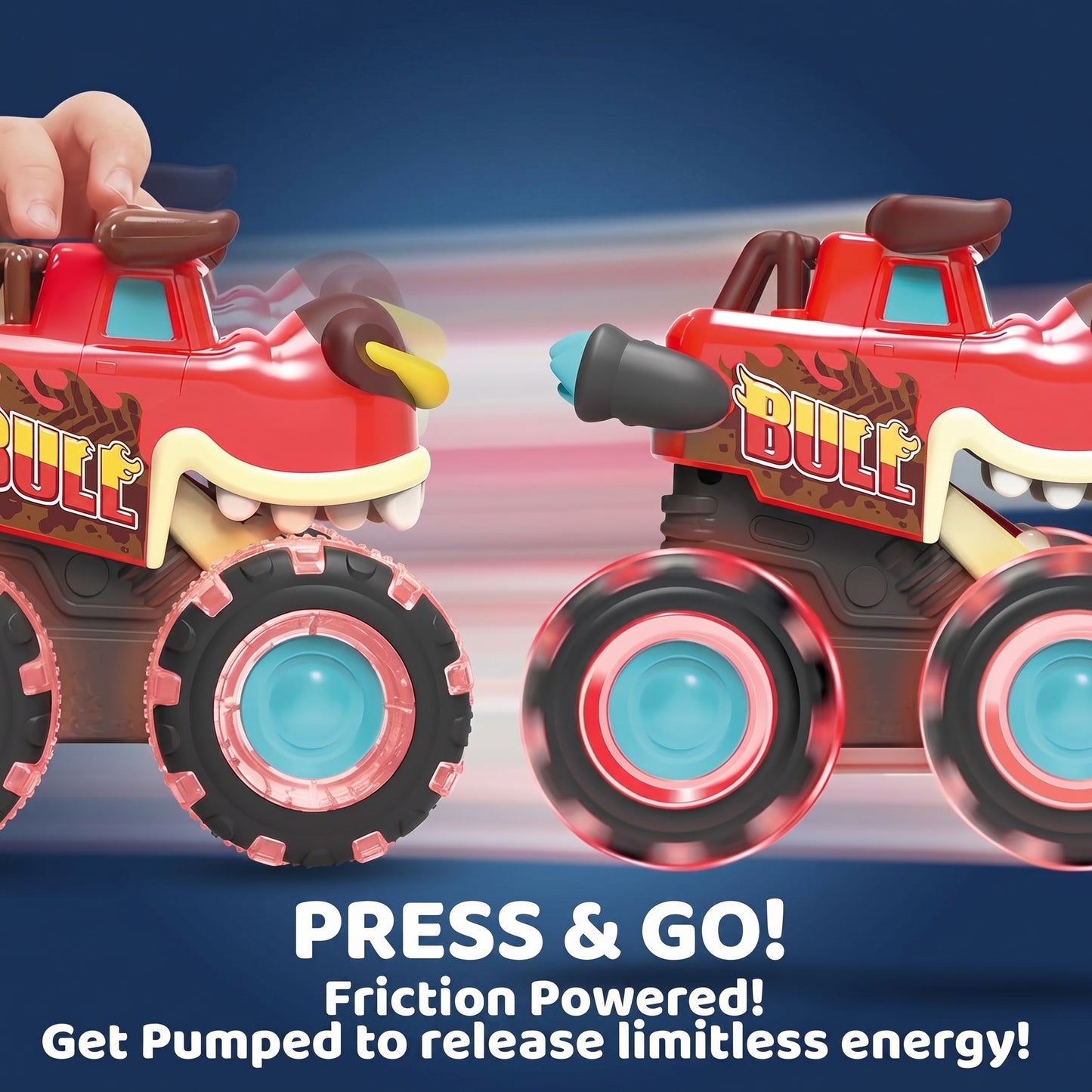 Kaiwatoy®3-Pack Kids Monster Truck Toys: Motion-Activated Light-Up Press & Go Cars, Dinosaur Carrier Bump Set
