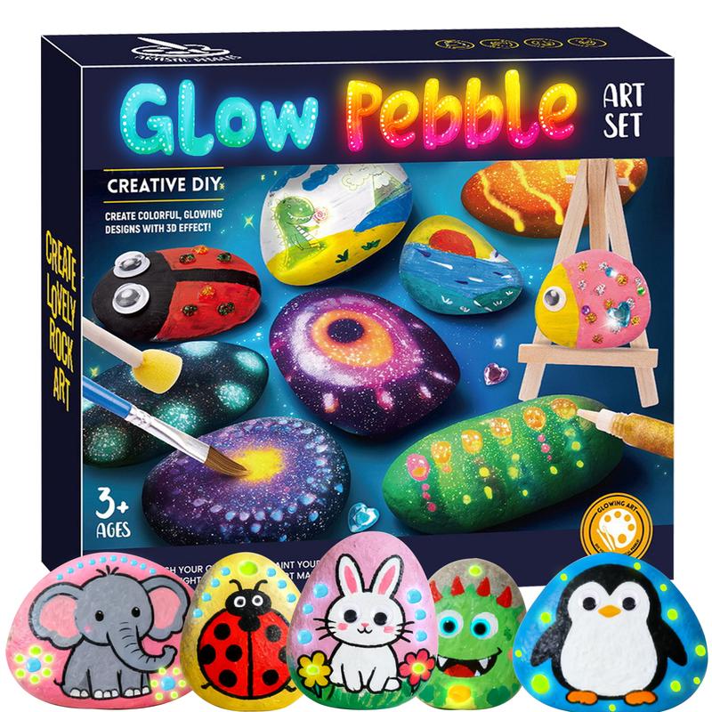 Kaiwatoy® Felsmalerei-Set - Im Dunkeln leuchtendes Felsen-Set, Kunst- und Bastelarbeiten für Kinder von 4-12 Jahren, Künstlerbedarf Spielzeug, Kinder Bastel-Malkits, Kunst & Bastelarbeiten für Jungen und Mädchen