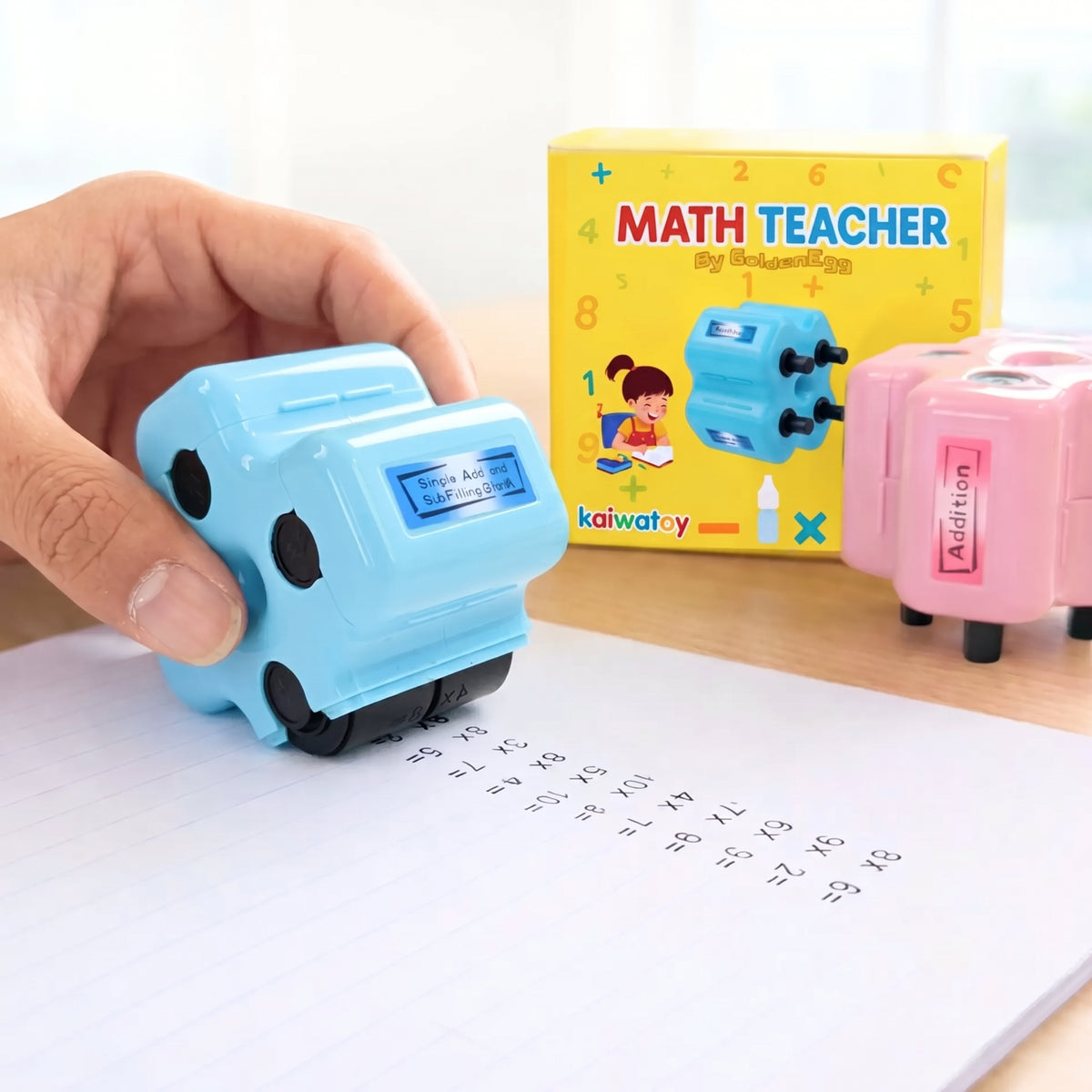Mathelehrer 4-in-1 Mathe-Rollstempel, Additions-, Subtraktions-, Multiplikations-Übungswerkzeug
