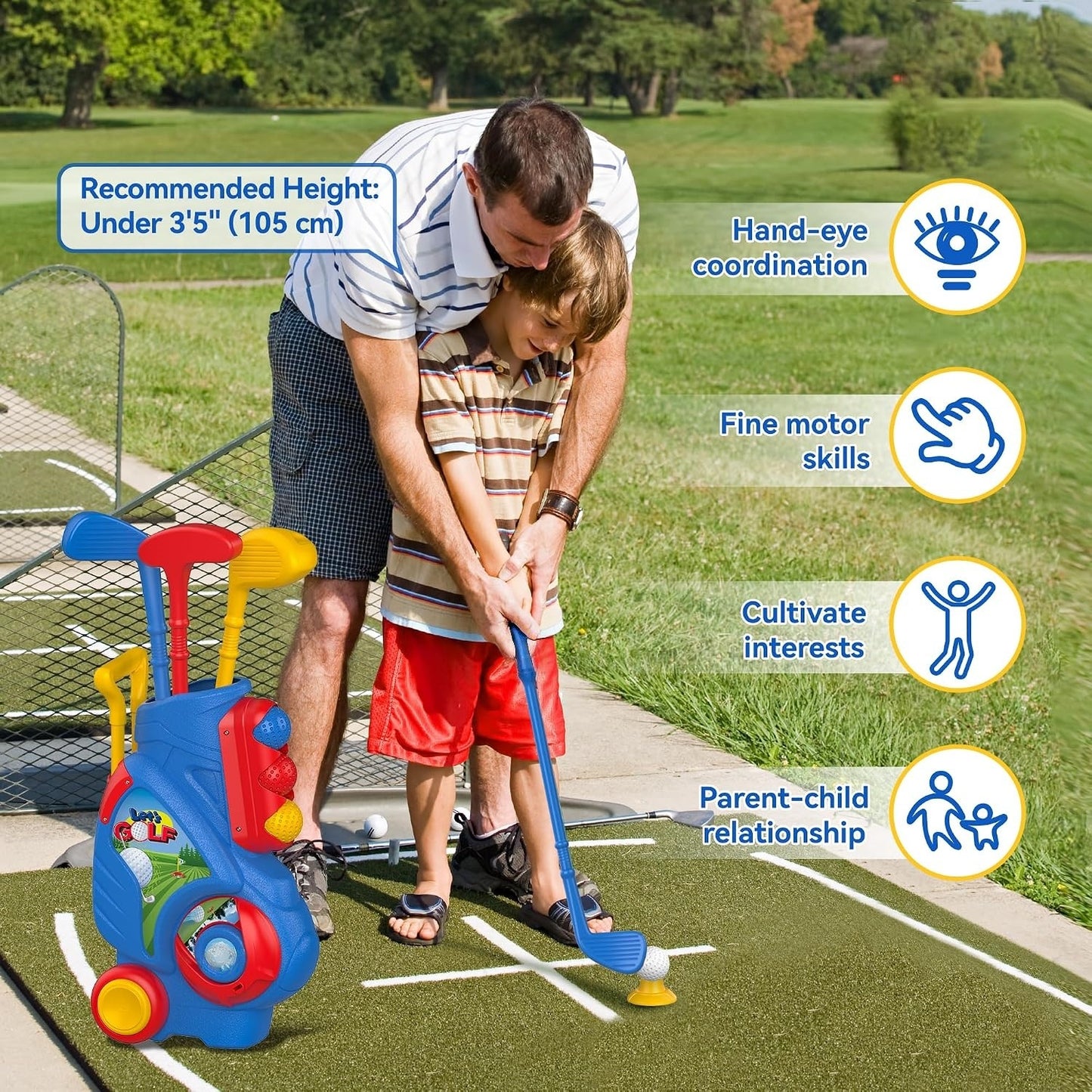 Kaiwatoy® Toddler Golf Clubs Set Toy for 1 ~4 Years Old Boys Girls, Shoulder Strap Design, Indoor and Outdoor Sports Game
