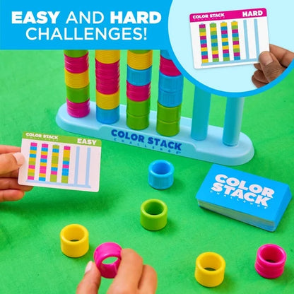 Kaiwatoy®Color Stack, Color Matching Puzzle Game for Families, Includes 2 Stack Racks, 50 Challenge Cards, 80 Rings & Instructions.