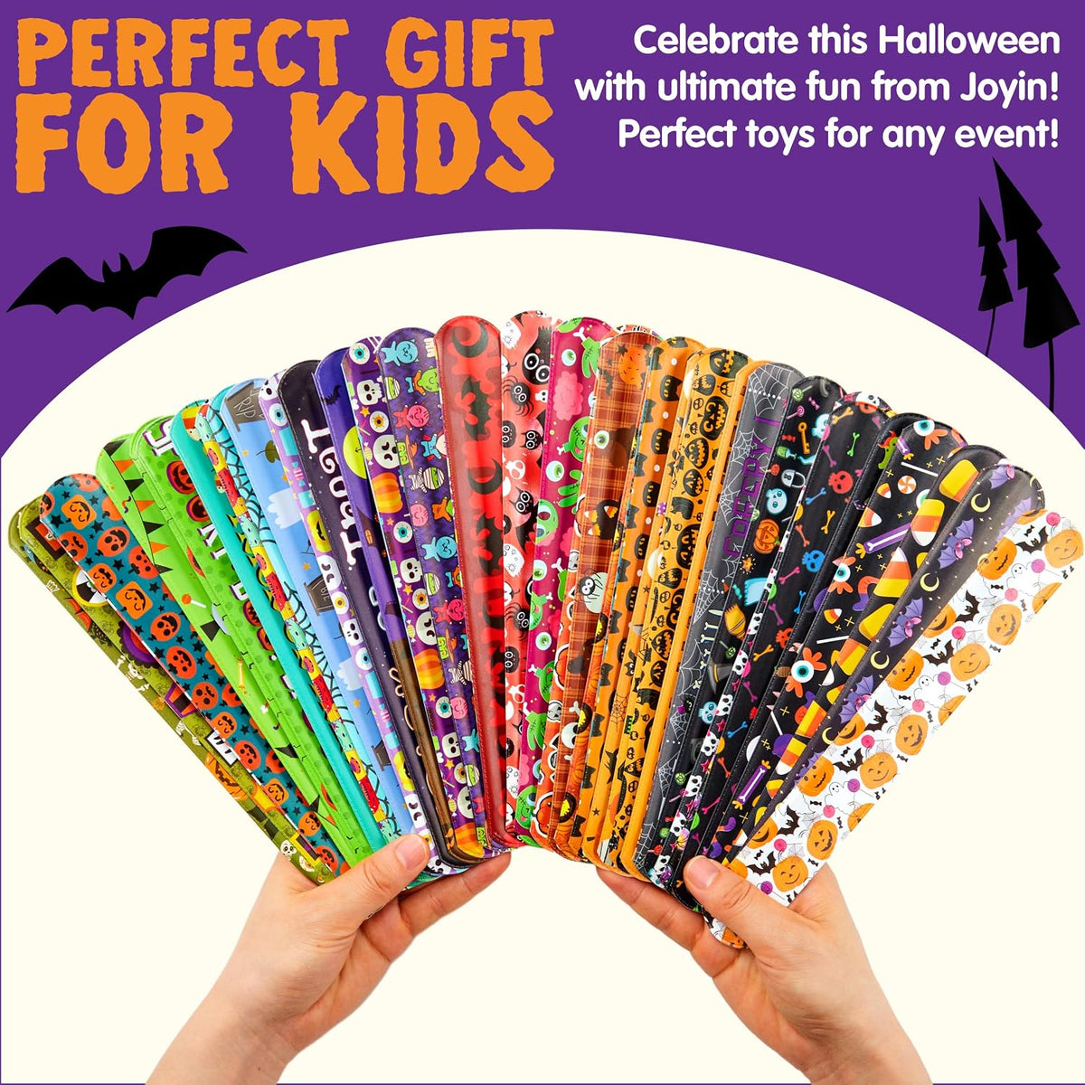 Kaiwatoy®Halloween Themed Slap Bracelets,36 Spooky Designs, Safe & Fun Party Favors for Trick-or-Treaters,72PC