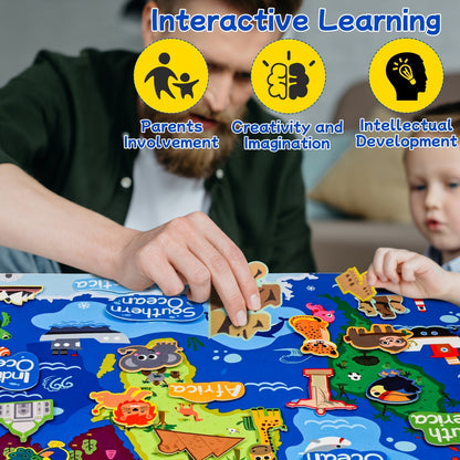 Kaiwatoy® 28 x 40 inch World Map Felt Board Set, Educational World Map Flannel Toy