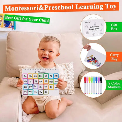 Kaiwatoy®[30 Activities] Montessori Busy Book for Kids, Preschool Learning Activities, Toddler Busy Board, Gifts for Toddlers, Busy Tots Bilingual Toddler Markers, Travel Student Painting Supplies, Teaching Supplies, Easter Gifts Easter Basket Stuffers