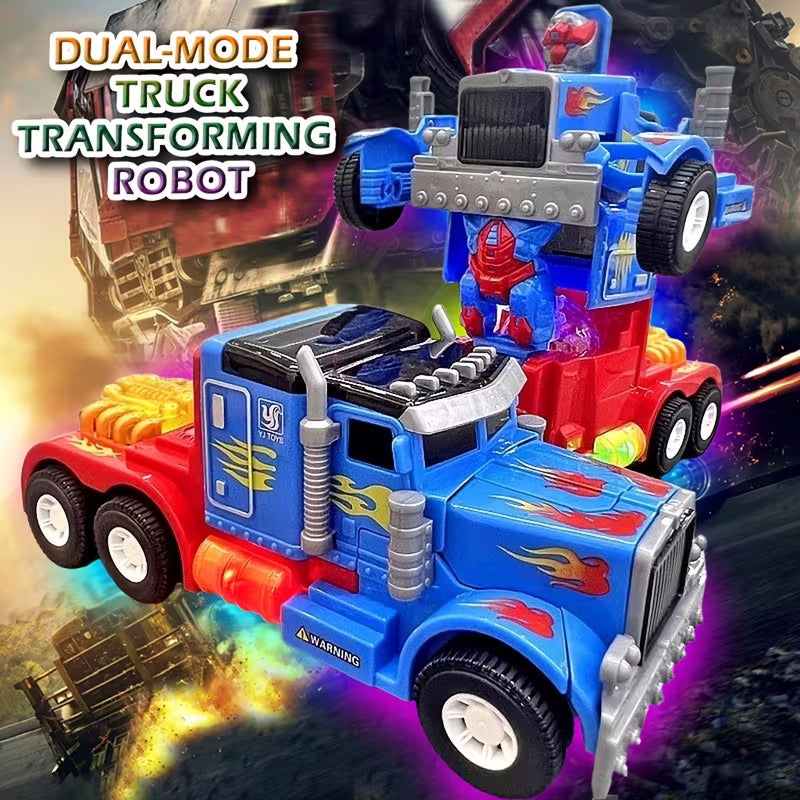 Kaiwatoy® 2-in-1 Transformierbarer Roboter, Spielzeug-LKW, der sich in einen Roboter verwandelt, Blau und Rot, Rückziehfunktion, Lichter und Geräusche, für Kinder ab 3 Jahren