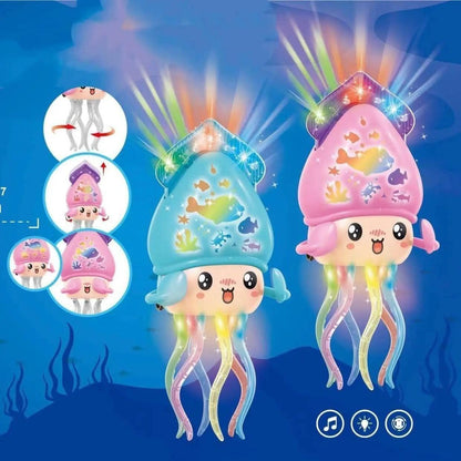 Kaiwatoy® Ramadan Laterne Tintenfisch Automatisches Hindernisvermeidungsspielzeug, Musik, Lichter, Zappeln, Blau, Batteriebetrieben