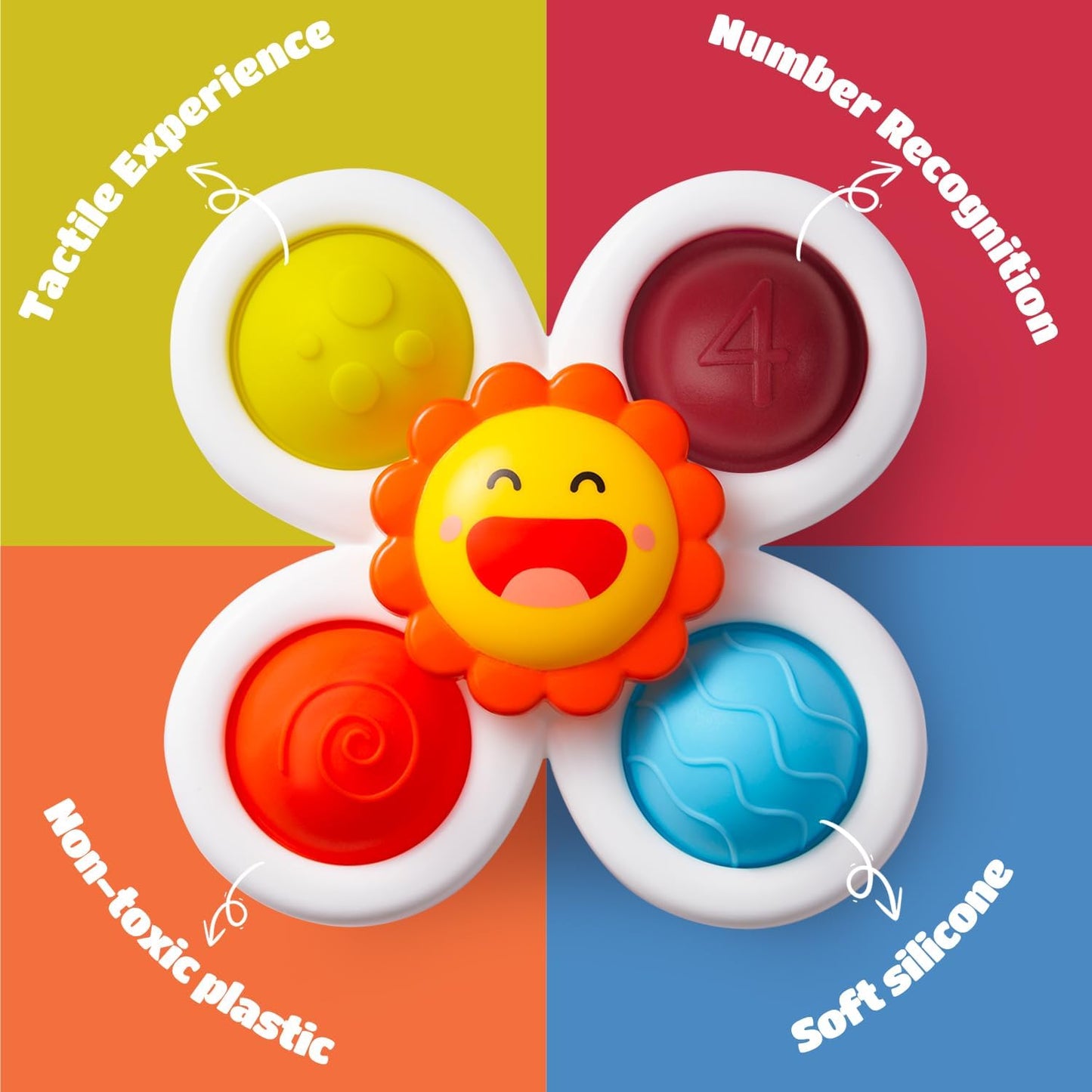 3PC Strong Suction Cup Fidget Rotating Sensory Bath Toys for Baby Christmas Stocking Stuffers, Airplane Car Travel Table & Window Toys for Toddler Boys and Girls, 10+ Months