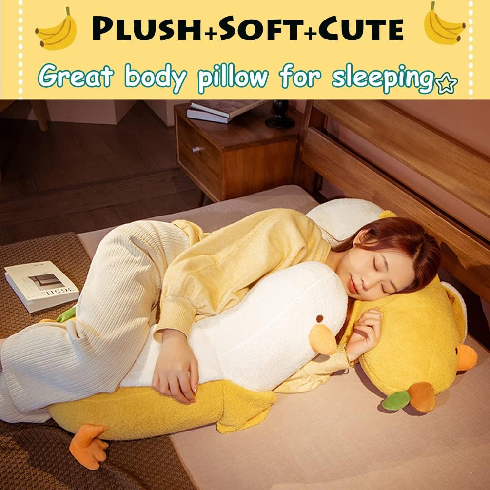 Kaiwatoy®PEACH CAT Cute Banana Duck Stuffed Animal Long Banana Chef Duck Plush Pillow for Girls and Boys White 19.69"