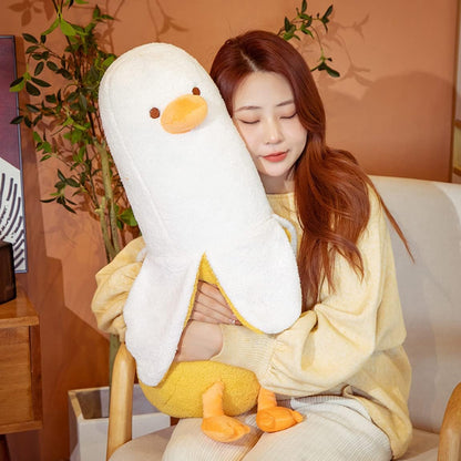 Kaiwatoy®PEACH CAT Cute Banana Duck Stuffed Animal Long Banana Chef Duck Plush Pillow for Girls and Boys White 19.69"