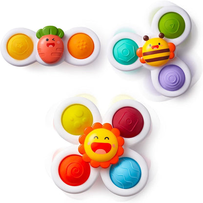3PC Strong Suction Cup Fidget Rotating Sensory Bath Toys for Baby Christmas Stocking Stuffers, Airplane Car Travel Table & Window Toys for Toddler Boys and Girls, 10+ Months