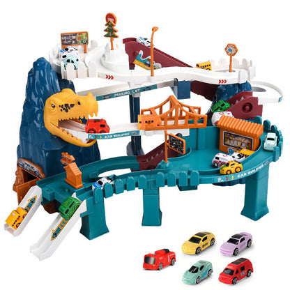 Dinosaur Race Track Playset for Boys Kids 3-8, Dinosaur Climbing Hills Car Track Play Set with 6 Mini Racer Cars
