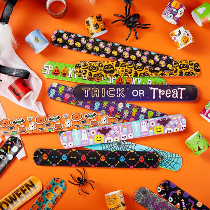 Kaiwatoy®Halloween Themed Slap Bracelets,36 Spooky Designs, Safe & Fun Party Favors for Trick-or-Treaters,72PC