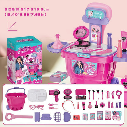 Kaiwatoy® 2-in-1 Kinder Schmink-Trolley Spielset, 36-teiliges Mode Schönheitssalon Frisiertisch Spielzeugset für Mädchen