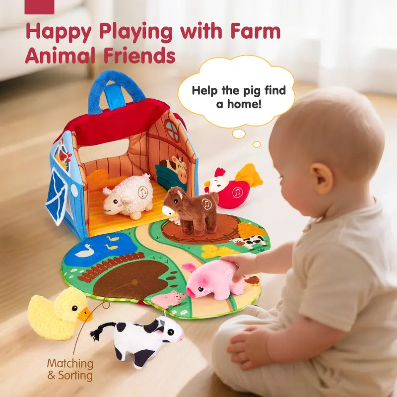 Kaiwatoy®Surprise Barn with Stuffed Farm Animals with Real Sounds,Toddlers Sensory Toy,Montessori Toys for 6 Month Old Baby 1 Year Old Boy Girl Gifts
