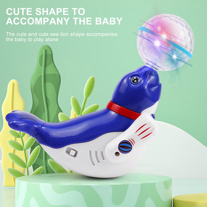 Kaiwatoy®Interactive Spinning Sea Lions /Dog Motorized Toy - Rotating Light Music Projection Singing Animal for Kids, Battery Powered