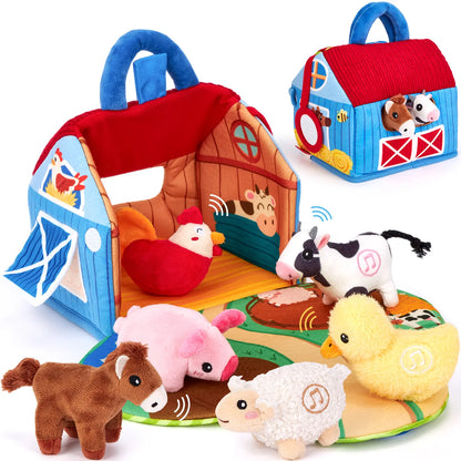 Kaiwatoy®Surprise Barn with Stuffed Farm Animals with Real Sounds,Toddlers Sensory Toy,Montessori Toys for 6 Month Old Baby 1 Year Old Boy Girl Gifts