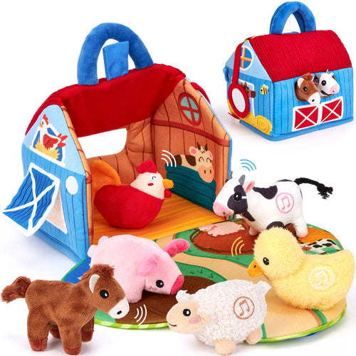 Kaiwatoy®Surprise Barn with Stuffed Farm Animals with Real Sounds,Toddlers Sensory Toy,Montessori Toys for 6 Month Old Baby 1 Year Old Boy Girl Gifts