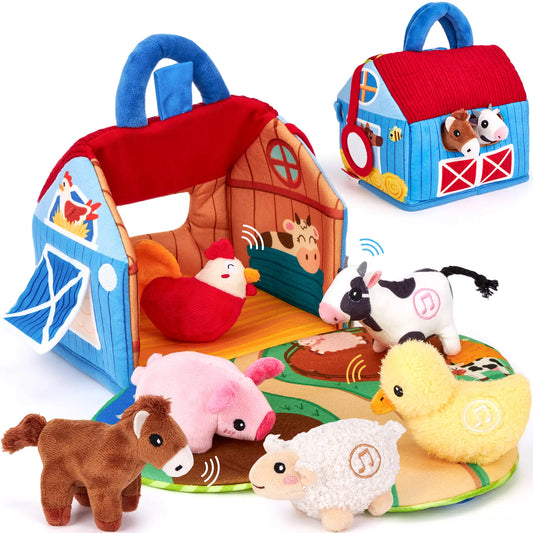 Kaiwatoy®Surprise Barn with Stuffed Farm Animals with Real Sounds,Toddlers Sensory Toy,Montessori Toys for 6 Month Old Baby 1 Year Old Boy Girl Gifts