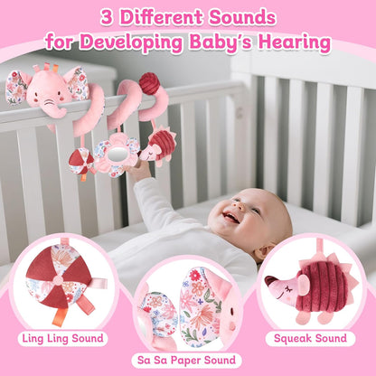 Hanging Car Seat Toys, Spiral Crib & Stroller Activity Toys with Rattles for Babies 0-6 Months, Baby Car Seat Accessories Toy