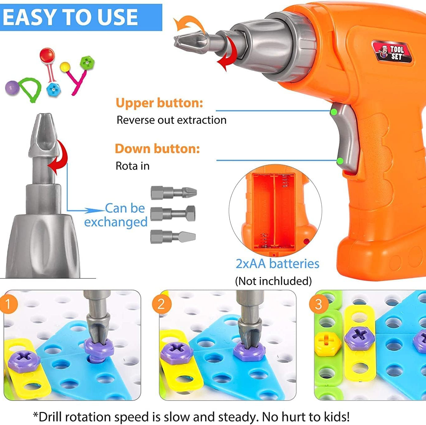 Kaiwatoy® Educational Toys Building Blocks, 189 Pieces Electric Screwdriver DIY Building Toys