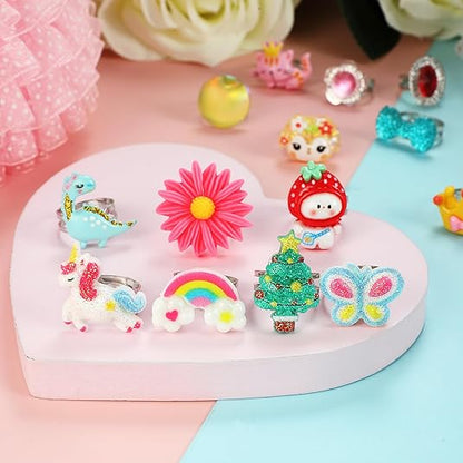 Kaiwatoy®PinkSheep Little Girl Jewel Rings in Box, Adjustable, No Duplication, Girl Pretend Play and Dress Up Rings (24 Lovely Ring