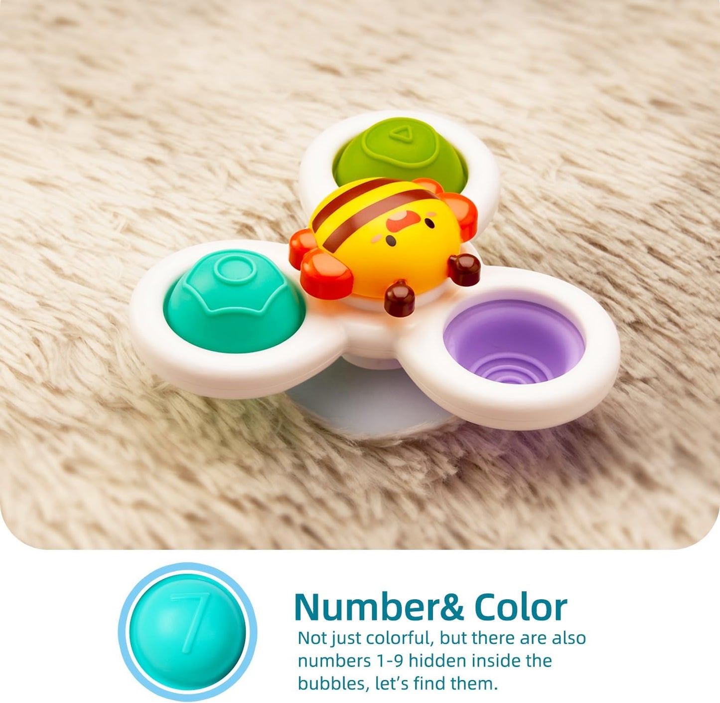 3PC Strong Suction Cup Fidget Rotating Sensory Bath Toys for Baby Christmas Stocking Stuffers, Airplane Car Travel Table & Window Toys for Toddler Boys and Girls, 10+ Months