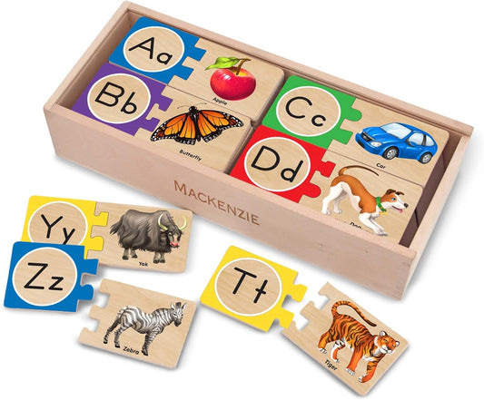 Kaiwatoy®Self-Correcting Alphabet Puzzle (52 pcs) with Toy Storage Box, Wooden ABC Puzzles for Toddlers & Preschoolers, Montessori Learning Toys for Girls & Boys 4+