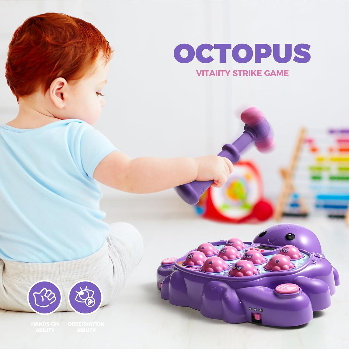 Hau den Maulwurf Oktopus Spielzeug mit Licht und Sound für Jungen und Mädchen, Baby-Spielzeug für frühes Lernen, Geburtstag für Kleinkinder