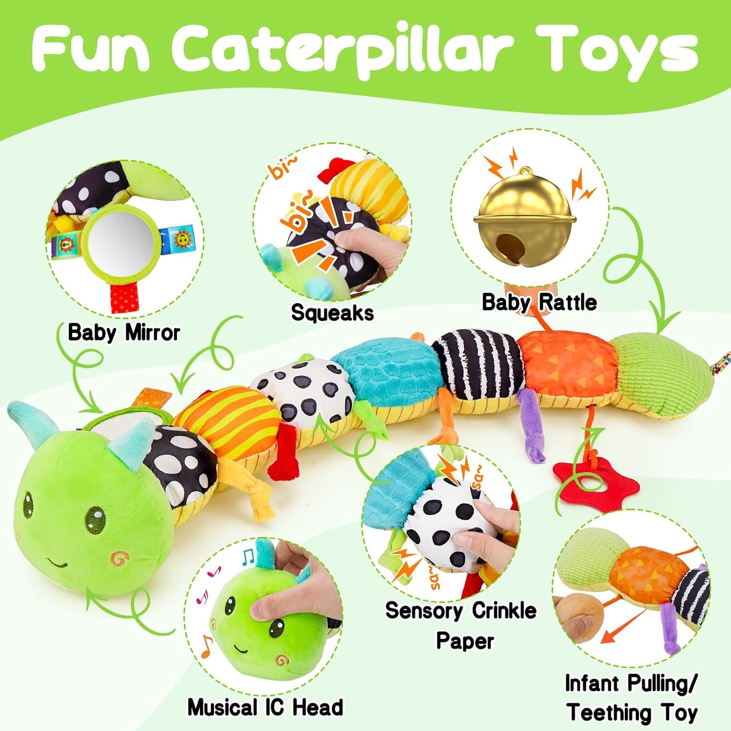 Kaiwatoy® Baby Sensory Toys 0-6 Months Music Animal Stuffed Plush Caterpillar Toy