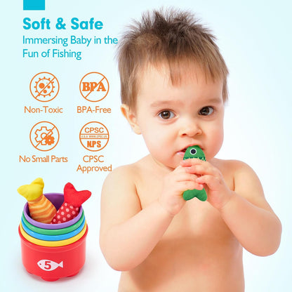 10 in 1 Cloth Fishing Toys Toddler Toys with Stacking Cups-Number Counting, Color Sorting Learning