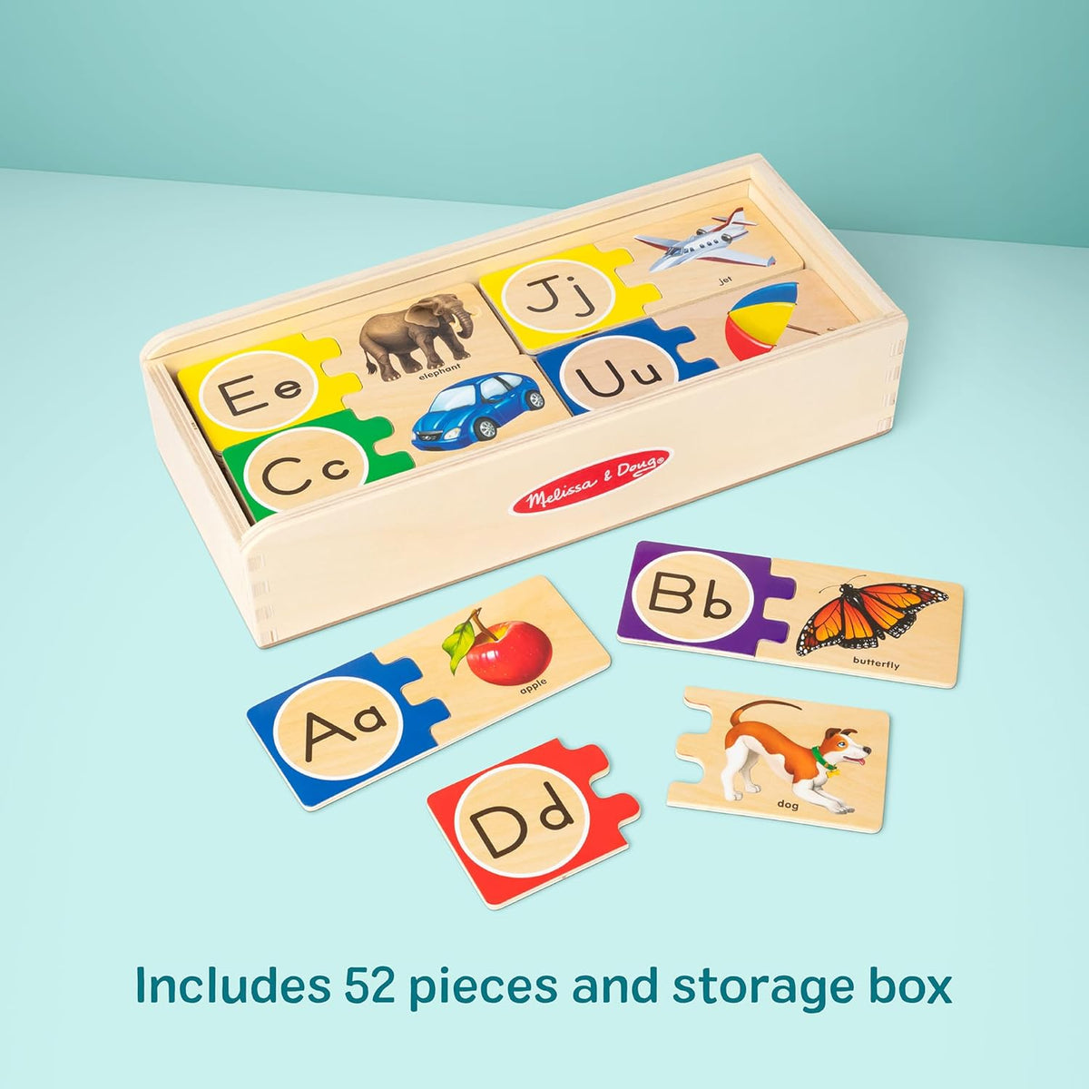Kaiwatoy® Selbstkorrigierendes Alphabet-Puzzle (52 Teile) mit Spielzeug-Aufbewahrungsbox, ABC-Holzpuzzle für Kleinkinder und Vorschulkinder, Montessori-Lernspielzeug für Mädchen und Jungen ab 4 Jahren
