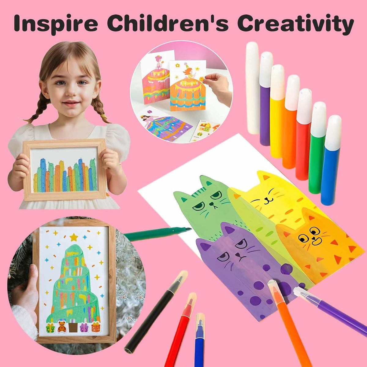 Kaiwatoy®Squeegee Art Craft Kit, Creative Painting Kit for Kids, Rainbow Scratch Paper Art Set Notebooks
