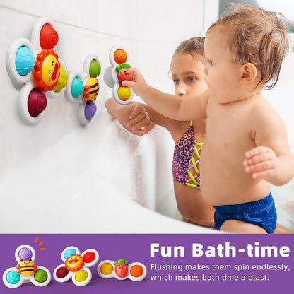 3PC Strong Suction Cup Fidget Rotating Sensory Bath Toys for Baby Christmas Stocking Stuffers, Airplane Car Travel Table & Window Toys for Toddler Boys and Girls, 10+ Months