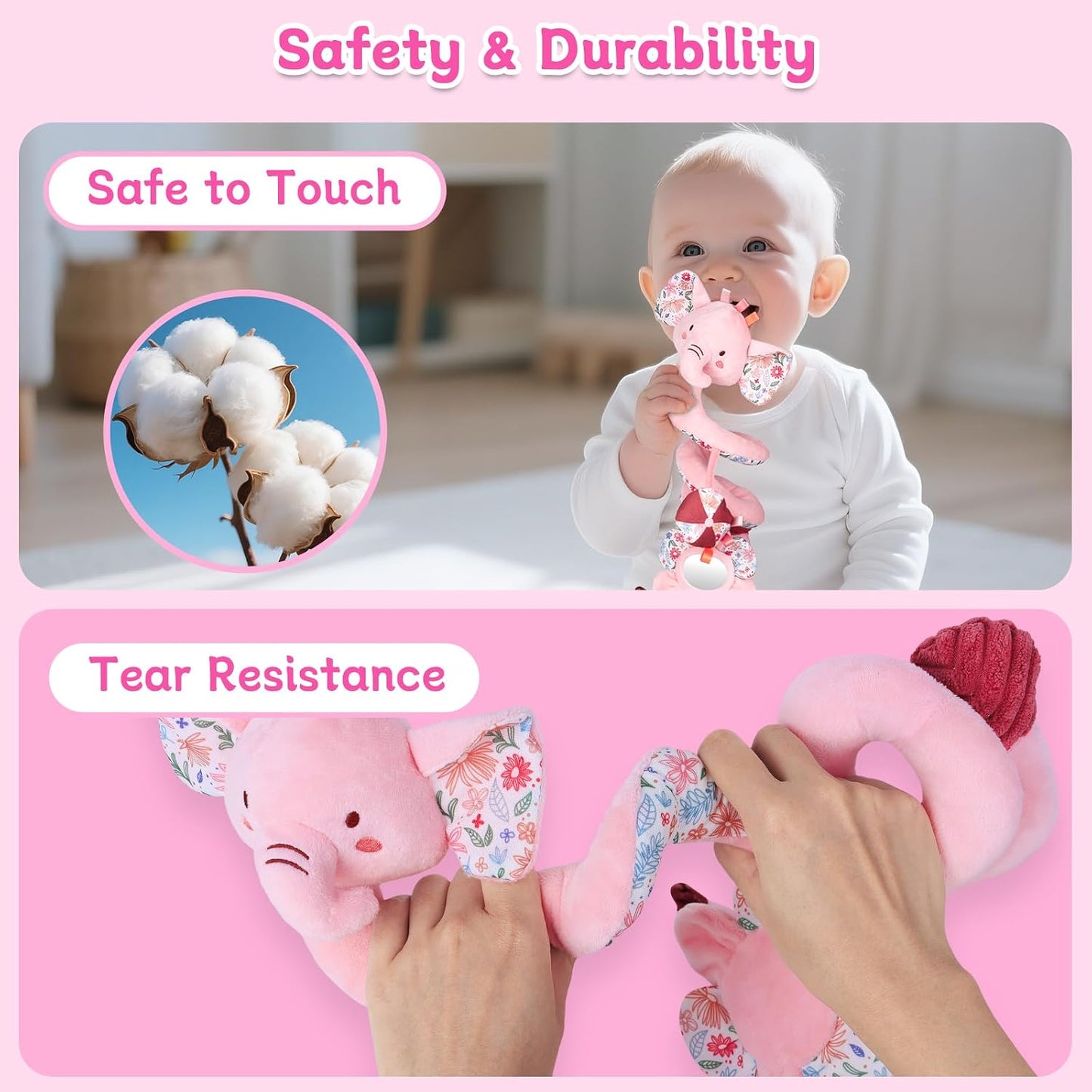 Hanging Car Seat Toys, Spiral Crib & Stroller Activity Toys with Rattles for Babies 0-6 Months, Baby Car Seat Accessories Toy
