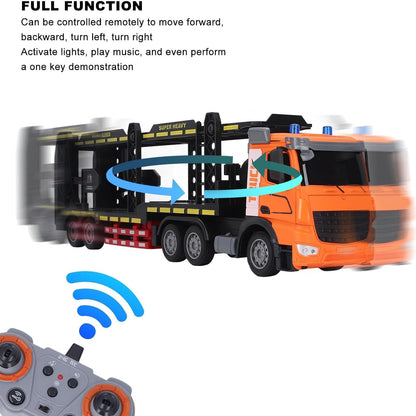 RC Semi Truck with Trailer Double Layer Full Function Sound Light Rechargeable Remote Control Transporter for Kids
